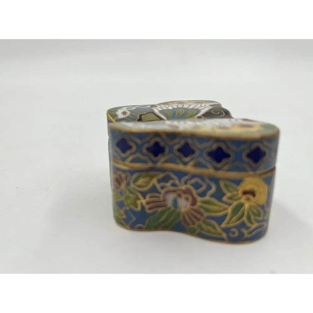 Cloisonne Pill Box Trinket Candle Metal Container  BUTTERFLY Design Multicolor